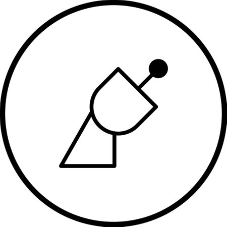 A minimalist icon featuring a satellite dish inside a circular frame, symbolizing communication and technology. The simple, clean design makes it versatile for various uses.のイラスト素材