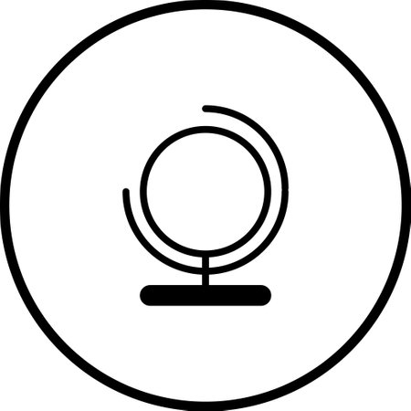 Minimalist line art depicting a globe on a stand within a circle. Ideal for representing travel, education, or global connectivity.のイラスト素材