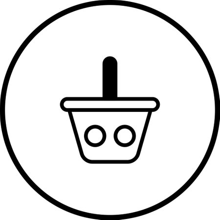 A minimalist shopping basket icon with a simple black outline, placed in a circular frame. Ideal for use in web design, app interfaces, and retail marketing materials.のイラスト素材
