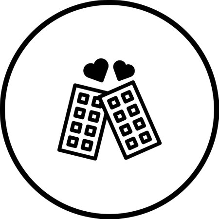 Elegant icon of waffles with hearts, perfect for breakfast or dessert themes. Ideal for cafe menus or romantic designs.のイラスト素材