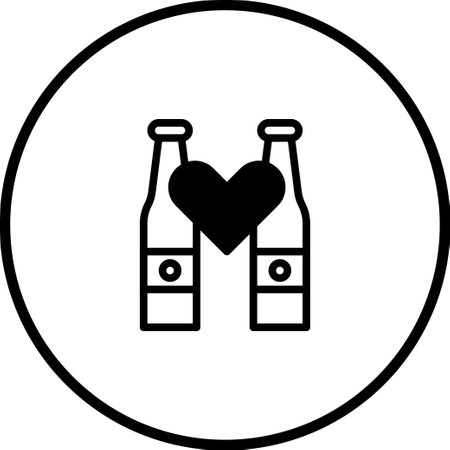 A minimalist icon depicting two bottles intimately connected by a heart, representing affection, partnership, and celebratory moments.のイラスト素材
