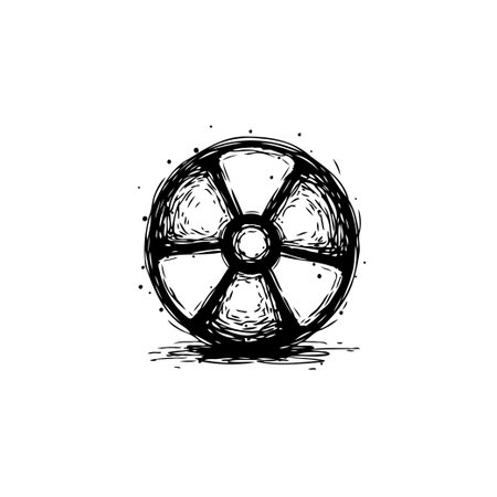 Hand-drawn illustration of a radiation symbol in a grunge style. Great for warning signs or danger concepts related to radioactive materials.のイラスト素材