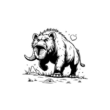 A bizarre and fascinating hybrid creature merging a bear and an elephant. The graphic black and white art showcases a unique and humorous animal concept.のイラスト素材