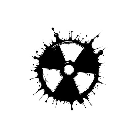 Black and white illustration with radioactive symbol, splatter paint effect. Perfect for emphasizing the danger and caution associated with nuclear energy and waste.のイラスト素材