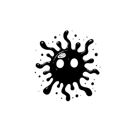 A cartoonish black ink splatter character with eyes. Vector illustration ideal for graphic design projects, decorations, or artistic concepts.のイラスト素材