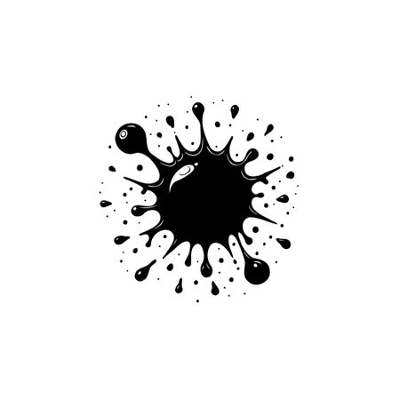 Black ink splatter with irregular drops and flowing lines. This vector graphic can be used as a design element or as a background texture in graphic design projects.のイラスト素材