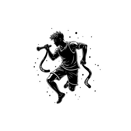 A stylized monochrome illustration capturing the exhilaration of an athlete breaking the finish line tape. Expressing victory and achievement.のイラスト素材