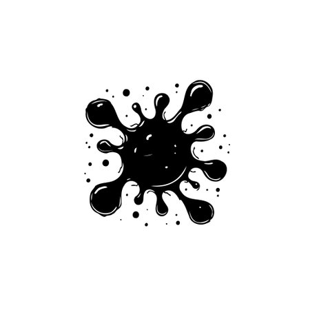 This image features a stylized black ink splash with drips, creating a dynamic and abstract design element. Perfect for adding an artistic touch to any project.のイラスト素材