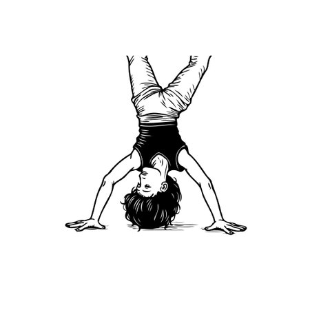 Illustration of a girl doing a handstand, showcasing balance and physical activity. Suitable for fitness, yoga, and healthy lifestyle concepts.のイラスト素材