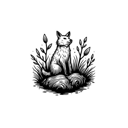 A beautifully detailed vintage engraving style illustration of a fox sitting gracefully in its natural habitat. Perfect for adding a touch of classic elegance to any design.のイラスト素材
