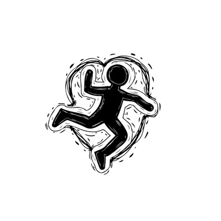 A stylized silhouette captures a person in energetic motion, conveying dynamism and vitality. The minimalistic design creates a striking visual impact.のイラスト素材