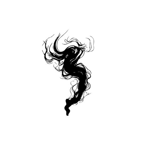 This abstract silhouette illustration showcases a person with flowing hair in an artistic style, creating a dynamic and expressive image.のイラスト素材