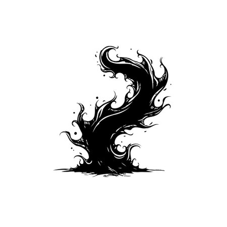 A monochrome silhouette of a mystical tree with swirling branches creates a spooky yet enchanting nature-inspired abstract.のイラスト素材