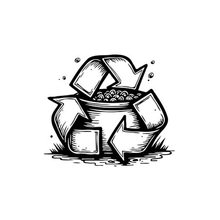 This detailed vector graphic features a recycling symbol surrounding a full container, symbolizing environmental responsibility and waste management.のイラスト素材