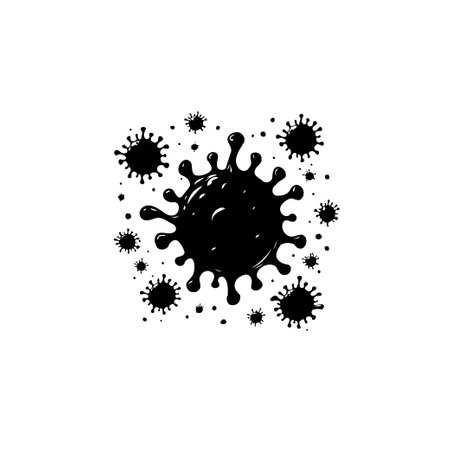 A graphic illustration representing the coronavirus, symbolizing the global pandemic, disease prevention, and health awareness.のイラスト素材