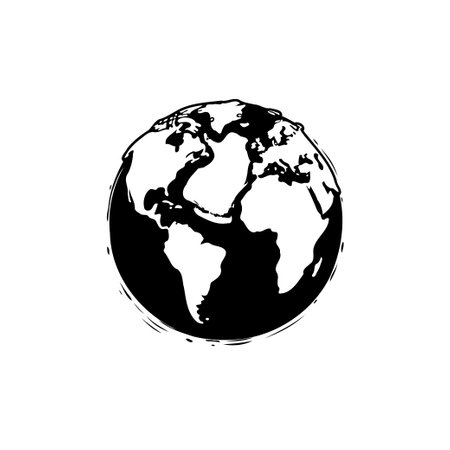 A simple black and white illustration of the Earth globe. It is great for depicting travel, exploration, and global concepts.のイラスト素材