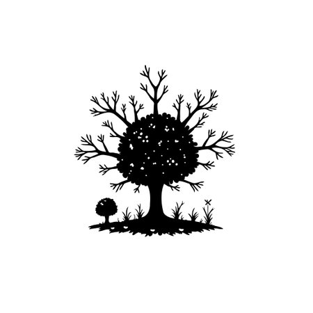 Black silhouette of a tree on a white background. Vector illustration of nature, perfect for your graphic projects. The design is simple and easily adaptable.のイラスト素材