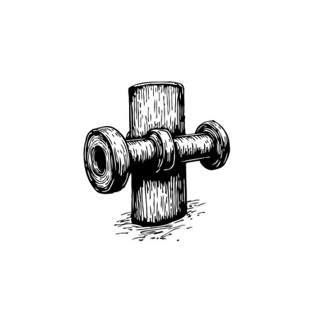 A detailed sketch of a pipe fitting, created with intricate line work and shading, showcases industrial design. The art highlights technical and mechanical elementsのイラスト素材