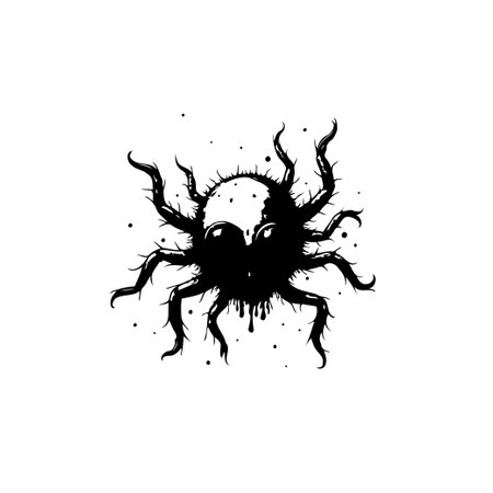 A creepy spider illustration, full of dripping, a scary symbol with a dark vector design for Halloween.のイラスト素材