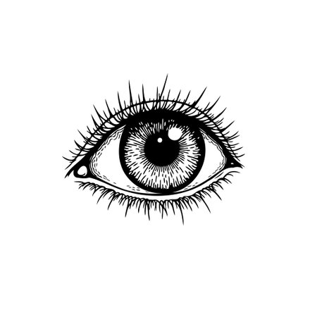 A detailed black and white illustration of an eye, showcasing intricate linework and anatomical details. The artwork emphasizes the power of vision and expression.のイラスト素材
