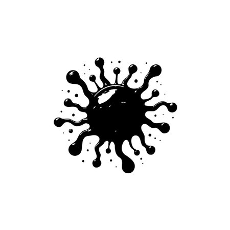 Black ink blot abstract vector illustration. Isolated on white background. Represents an artistic messy element or stain. Suitable for graphic projects.のイラスト素材