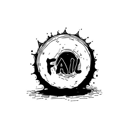 Hand-drawn black and white illustration featuring the word 'FAIL' inside a textured circular shape, evoking a grunge and edgy concept.のイラスト素材