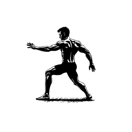A striking illustration of a strong, athletic man in a martial arts pose, demonstrating power, fitness, and dedication to a healthy lifestyle.のイラスト素材