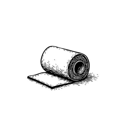 A vintage-style illustration of a paper roll, meticulously hand-drawn using crosshatching techniques. A perfect addition to creative and artistic projects.のイラスト素材