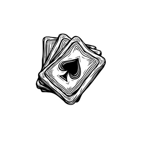 An illustration of a stack of playing cards with a spade suit, featuring a vintage design for...