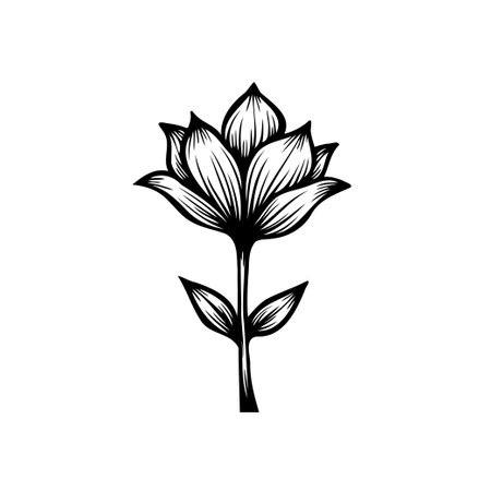 A captivating black and white floral illustration showcasing botanical art, elegant lines, and minimalist design. Ideal for adding a touch of natural beauty to any project.のイラスト素材