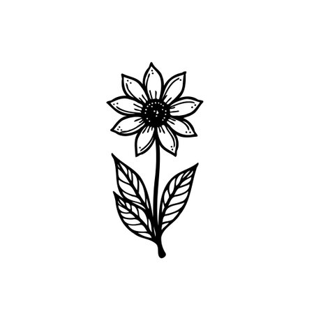 A simple and elegant black and white daisy illustration, perfect for minimalist design, nature-themed projects, or decorative accents. Ready to use on print.のイラスト素材