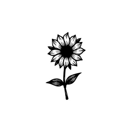 A captivating illustration showcases a beautifully detailed sunflower. The intricate linework brings out the flower's natural elegance, perfect for designs seeking a touch of botanical charm.のイラスト素材