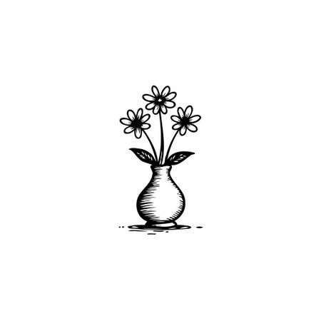A beautiful minimalist line art illustration of daisies in a vase. Perfect for adding a touch of elegance and nature to any design. Fresh, simple, and full of charm.のイラスト素材
