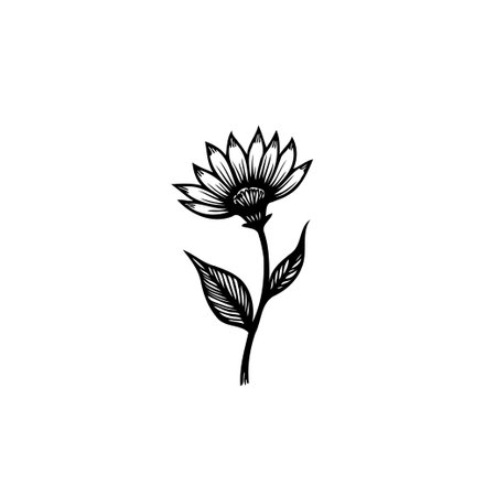 A delicate flower vector design in black and white, perfect for botanical illustrations and elegant artistic projects. Captures the beauty of nature in a minimalist style.のイラスト素材