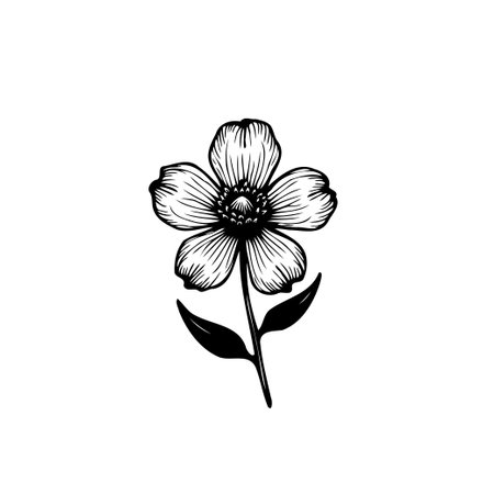 A simple yet elegant black and white illustration of a flower. Perfect for botanical designs, decorative art, or minimalist projects. Symbolizes beauty and natural elegance.のイラスト素材