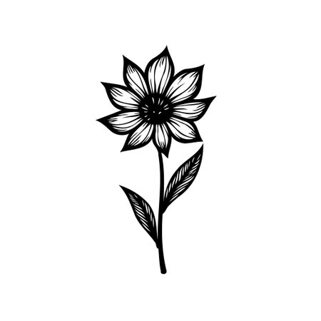 Elegant and minimalist single flower outline drawing in black and white, perfect for design projects.のイラスト素材