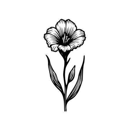 A delicate black and white sketch of a single flower. Perfect for adding a touch of natural elegance to any design.のイラスト素材