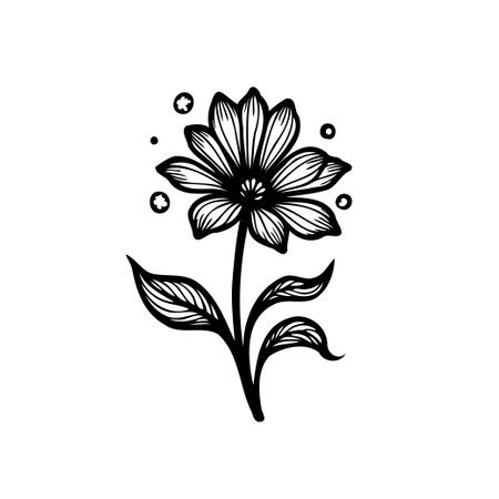 A simple yet elegant black and white flower illustration, perfect for adding a touch of nature and minimalist beauty to any project.のイラスト素材