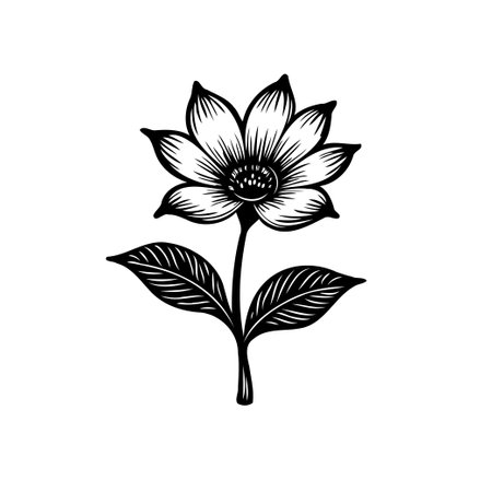 A detailed black and white botanical illustration of a flower, perfect for decorative or design purposes.のイラスト素材
