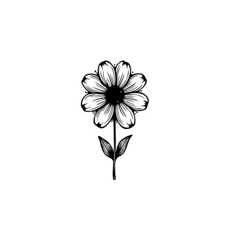 A detailed black and white drawing of a daisy flower. Perfect for adding a touch of nature and elegance to any design project, from invitations to wall art.のイラスト素材