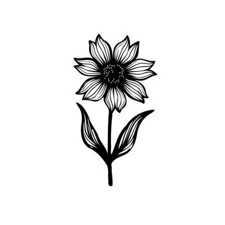 A beautiful monochrome illustration of a sunflower, perfect for botanical designs, artwork, or decorative elements. This elegant flower can be used in various graphic projects.のイラスト素材