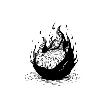Vintage fire flame illustration with detailed line art. Design element for graphics, logos, and more, ideal for adding a vintage touch.のイラスト素材