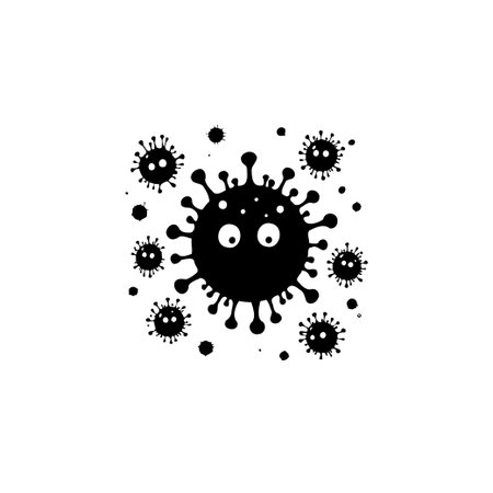 A simple cartoon illustration depicts viruses or bacteria, ideal for educational purposes or raising awareness about health and hygiene. It represents infections, diseases, and microorganisms.のイラスト素材
