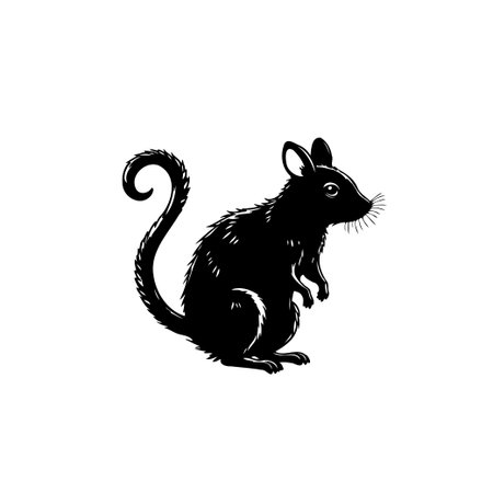 A charming black mouse illustration, perfect for adding a touch of whimsical elegance to any design project. Ideal for logos, storybook illustrations, or graphic elements.のイラスト素材