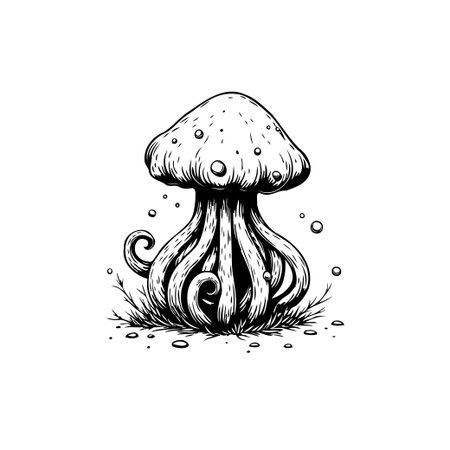 A detailed hand-drawn illustration of a whimsical mushroom. Perfect for adding a touch of nature and fantasy to your projects.のイラスト素材