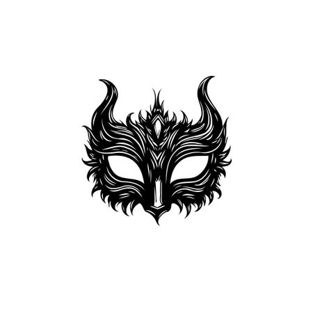 A detailed black and white illustration showcases an ornate mask design. The intricate details and elegant curves evoke a sense of mystery and allure.のイラスト素材
