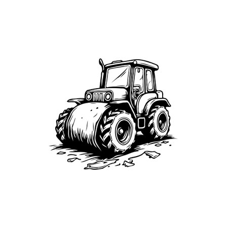A cartoon-style road roller vehicle illustration.  This detailed line art design is perfect for construction, engineering, and transportation projects.のイラスト素材