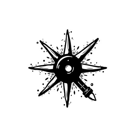 A black and white vector illustration of a spiky weapon. Ideal for illustrating themes of defense, protection, and historical combat.のイラスト素材