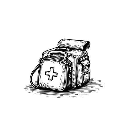 Detailed illustration of a first aid kit, representing emergency medical assistance and healthcare readiness. Ideal for medical, health, and safety-related content.のイラスト素材