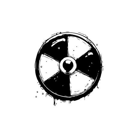 Abstract black and white vector illustration of a round viking shield design, suitable for tattoo, icon, logo and graphic resources.のイラスト素材